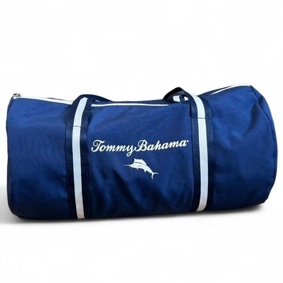 Navy Tommy Bahama canvas duffel bag with white stripes #travel - Picture 2 of 7